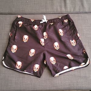 Black Trunks with Flaming Skulls